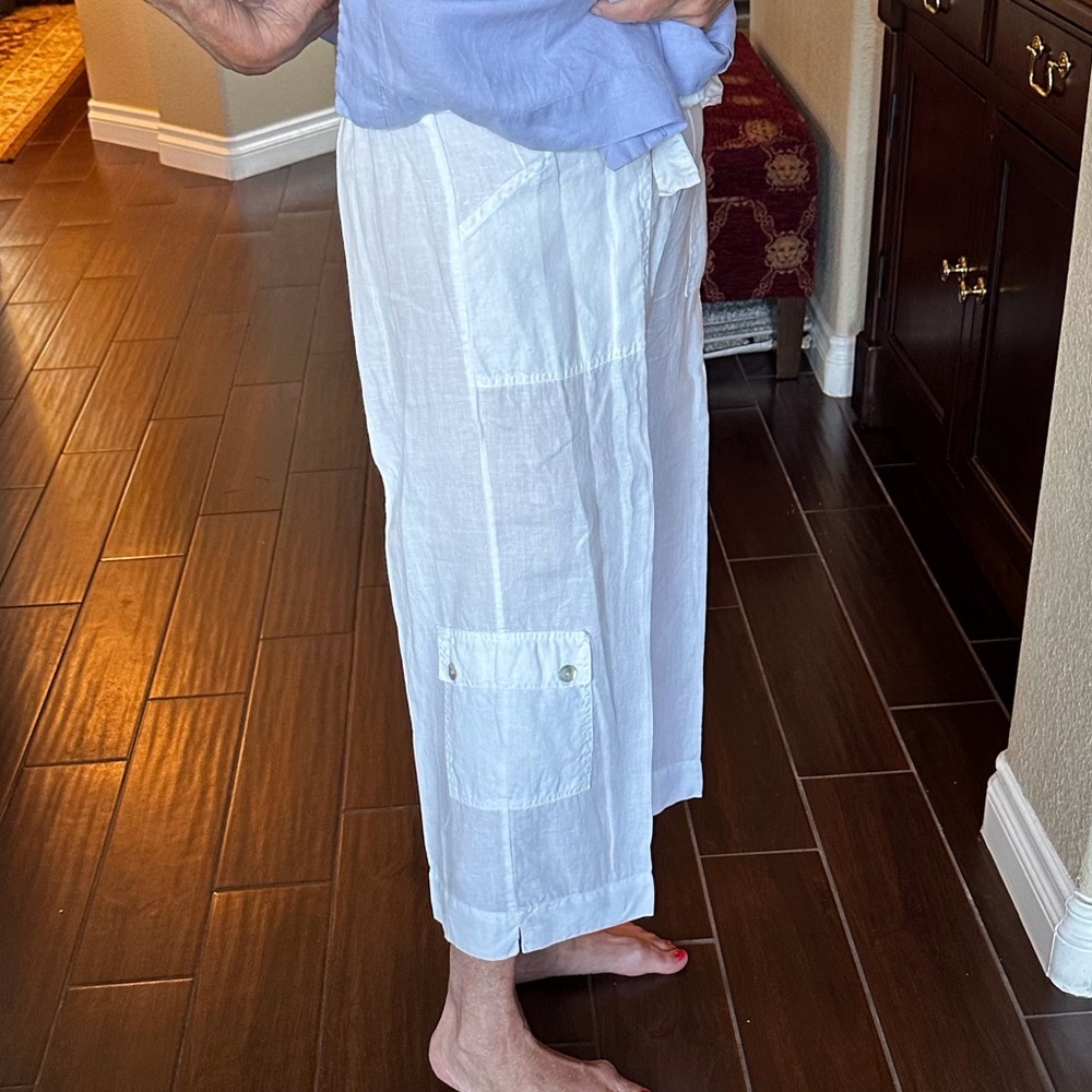 Bryn Walker 100% Linen Cropped Cargo Pants Beige Size S - Picture 3 of 4